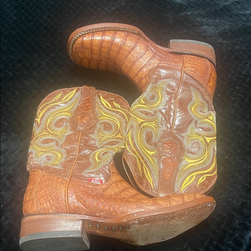 Alfa Brown and Yellow Western Boots Like NEW 28.5
